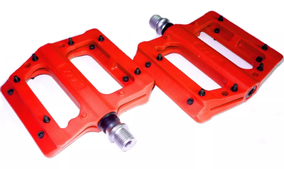 Педали NANO-нейлон, красные, ось cr-mo, промподшипники, сменные шипы, 350г.