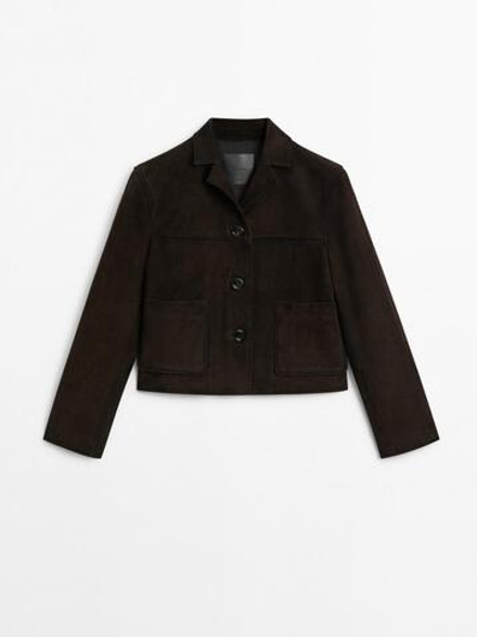 Massimo Dutti Короткая замшевая куртка, коричневый