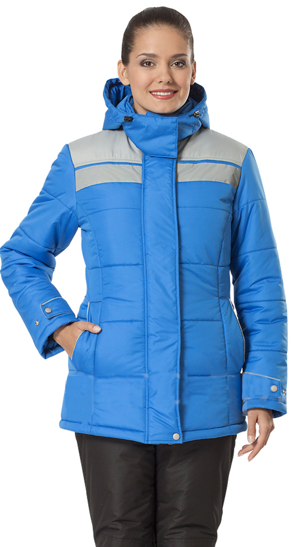 Куртка "АНГАРА" женская, удлиненная, утепленная, цвет: васильковый с серым