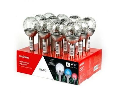 Фонарик садовый Smartbuy на солнечной батарее, нержавеющая сталь, стекло, 37 см (SBF-103), комплект 12 шт.