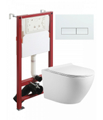 Унита з подвесной Agger ATI09150L+APB288 безободковый, с инсталляцией, смыв торнадо, с крышкой микролифт, белый глянцевый/кнопка белая глянцевая