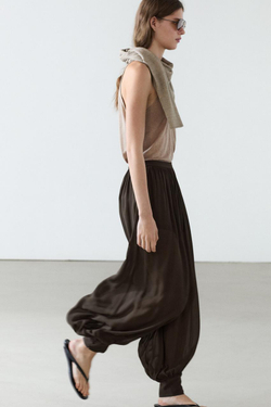 Massimo Dutti Брюки-саруэль с пуговицами, шоколадный