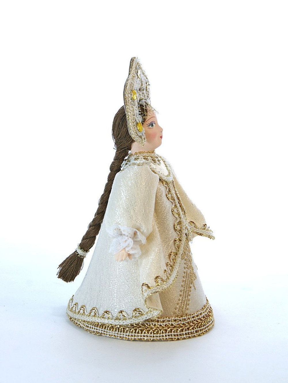 Кукла коллекционная фарфоровая Снегурочка в золотистом наряде