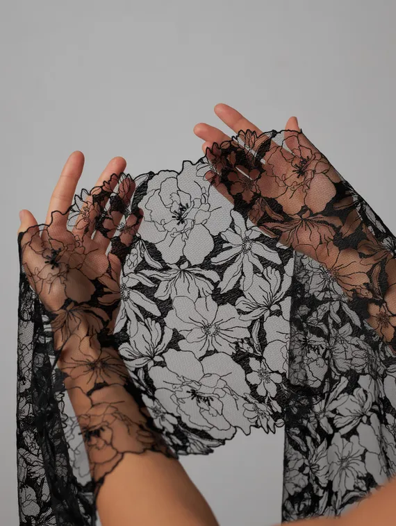 05-98 Вышивка на неэл. сетке 23 см, черный (мерный лоскут 1,5 м)