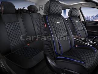 Накидки сидений ПОЛНЫЙ CarFashion (кт) -«ARMADA PLUS» 27353 -Велюр черный/сини (поддержк поясниц+бок