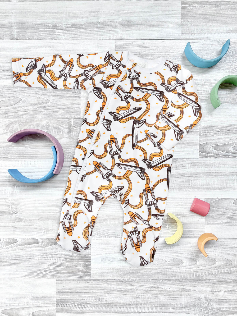 Утеплённый комбинезон с закрытой ножкой Mjölk Sleep and Play Ракеты