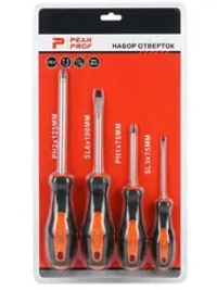Набор отверток PEAK PROF 4 штуки PH2, SL6, PH1, SL3
