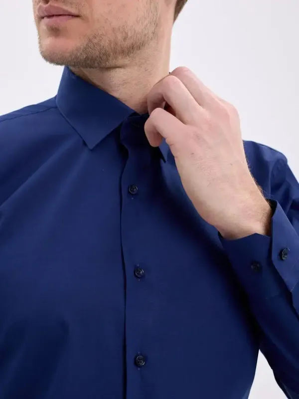 Рубашка на высокий рост LONG SLIM FIT с длинным рукавом, темно-синяя