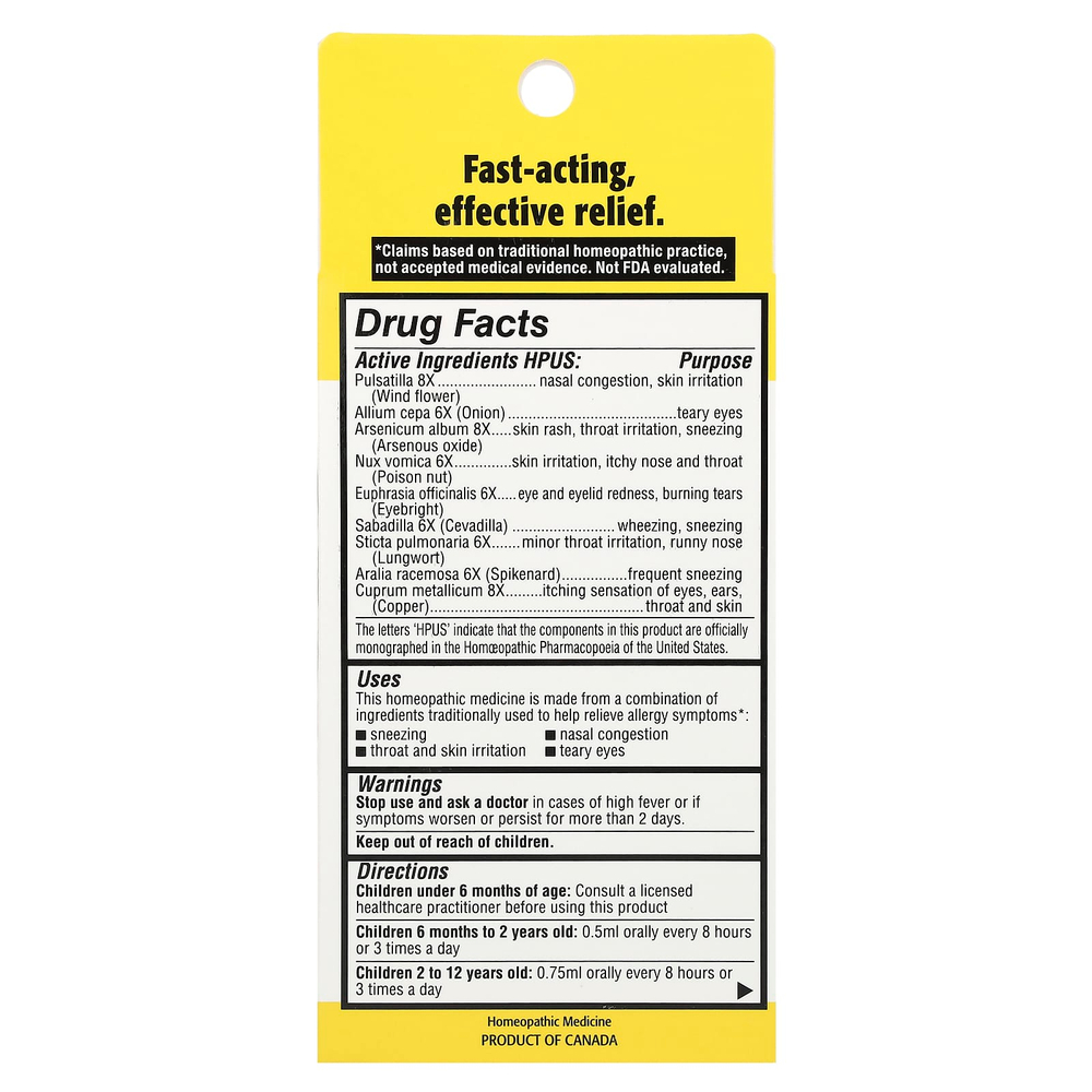 Homeolab USA, Kids Relief®, жидкость для перорального применения от аллергии, 0–12 лет, банан, 25 мл (0,85 жидк. унц.)