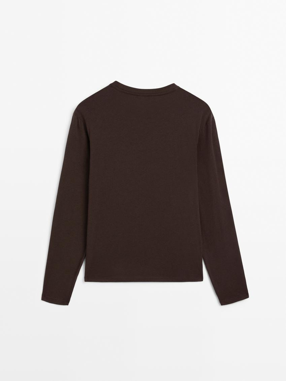 Massimo Dutti Футболка из 100% хлопка, коричневый