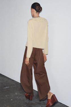 ZARA ТОП С ОБОРАМИ ZW COLLECTION, ПЕСОЧНЫЙ