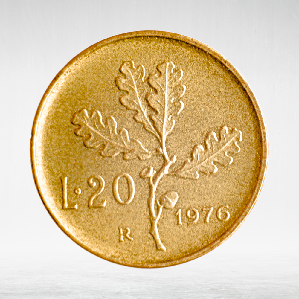 Italy 20 Lire 1976 R "Oak Branch", XF