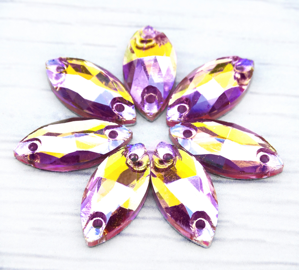 МИ016ДС715 Хрустальные стразы пришивные "лодочка", цвет: розовый AB, размер: 7х15 мм, 10 шт.