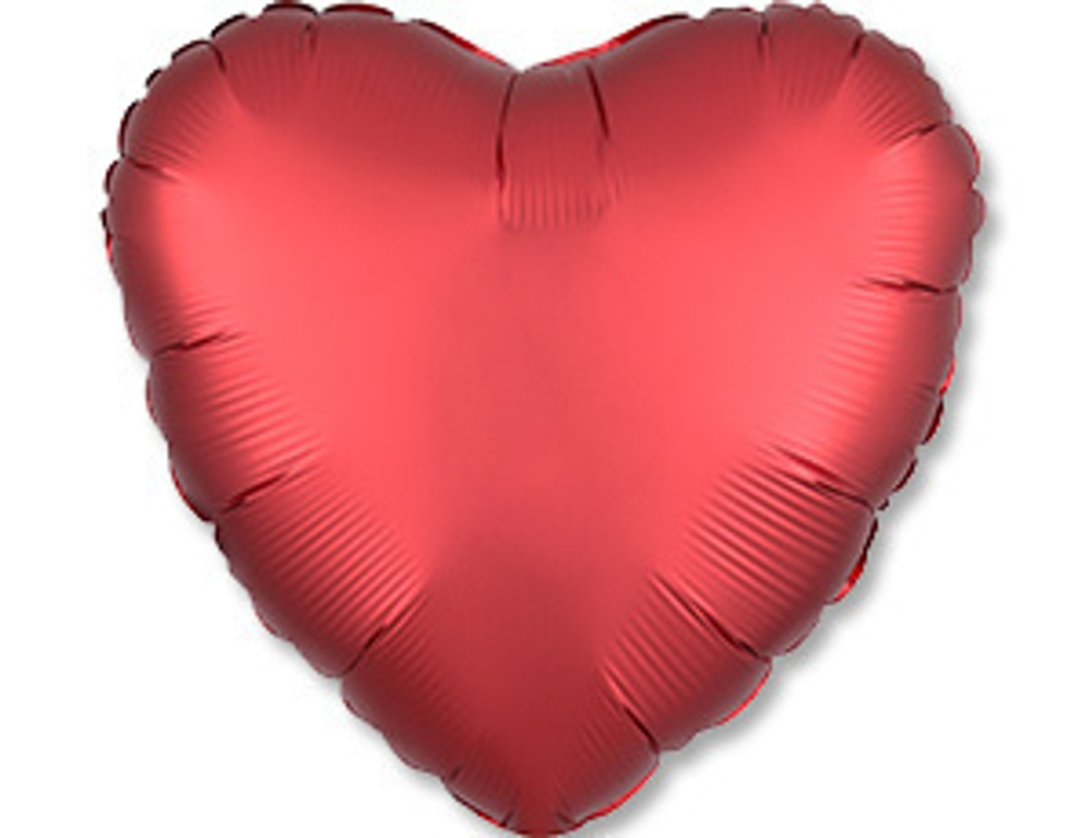 А 19"/48 см, Сердце, Сатин, Красный (Sangria), 1 шт.