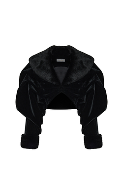 Укороченное пальто из бархата со вставками из искусственного меха