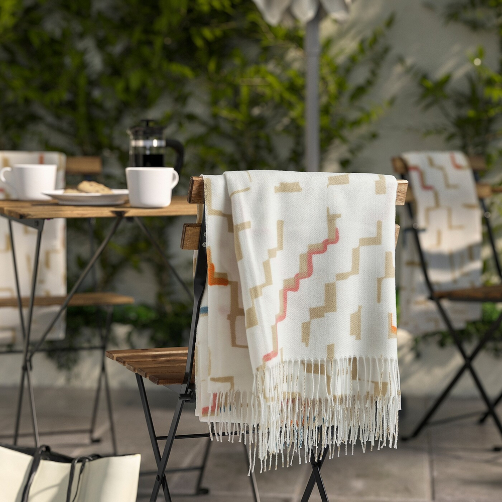 IKEA OLIVSPINNMAL  (ИКЕА ОЛИВСПИННМАЛ)  -  Одеяло, кремовый/мультиколор, 120x160 см