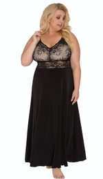 Длинная сорочка с ажурным лифом (Размер: L) (Цвет: черный)