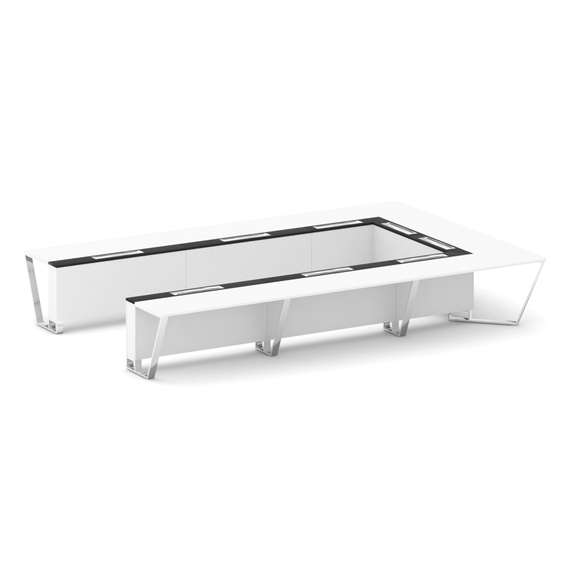 Steel Meet Стол переговорный П-образный MMK-PR.B.SP-15P Белый Бриллиант/Графит Глянец/Нержавеющая Ст