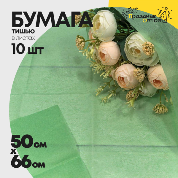 
          Бумага В листах 10 шт "Тишью" 50 х 66 см (Зеленый)