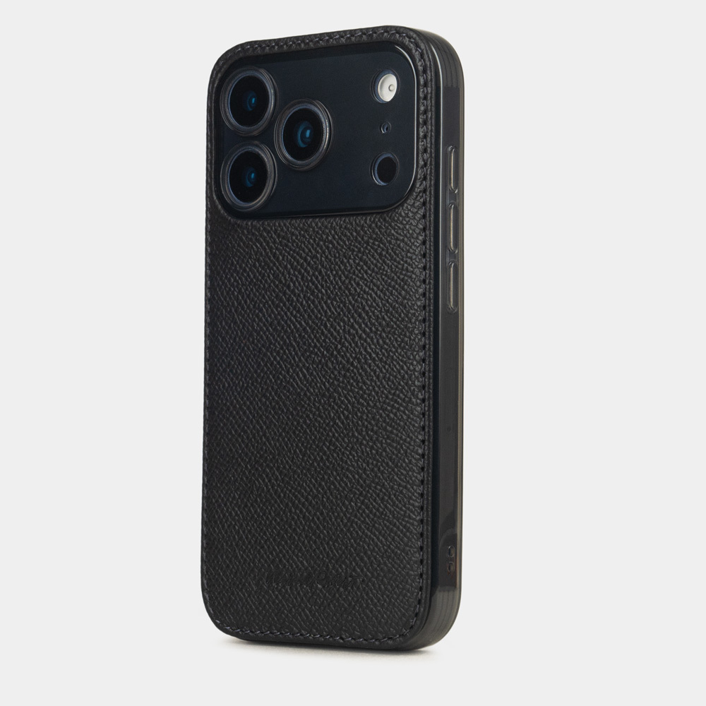 Чехол-накладка для iPhone 17 Pro Max из кожи сафьяно, черного цвета