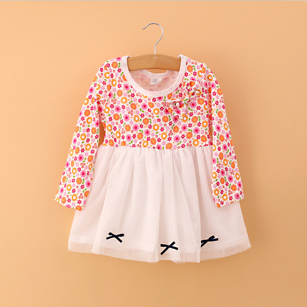 Платье с цветочным принтом и однотонным сетчатым подолом