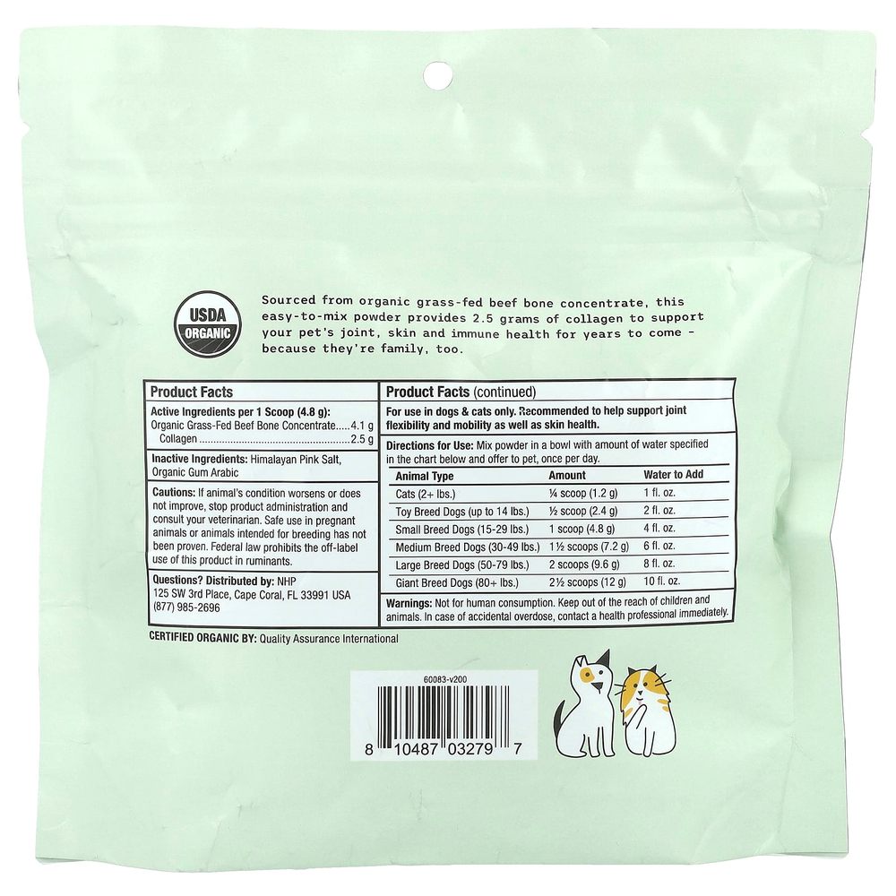 Dr. Mercola, Bark & Whiskers ™, порошок из органического коллагена, для собак и кошек, 144 г (5,07 унции)