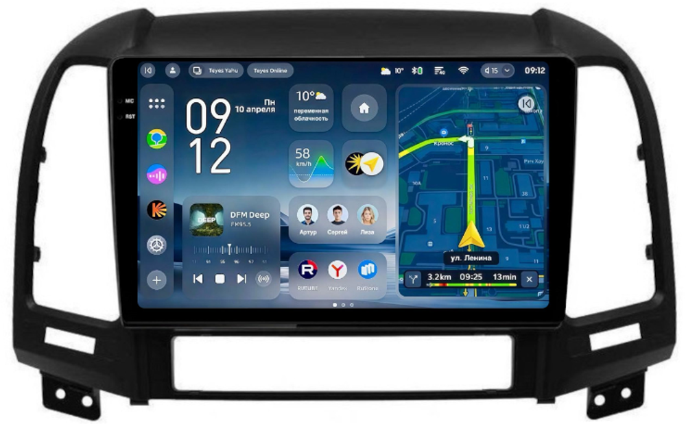 Магнитола для Hyundai Santa Fe 2 CM 2006-2012 (рамка черная) - Teyes CC4-PRO монитор 9.5" 2K QLED на Android 13, Snapdragon 778G, AI, CarPlay, DSP, 4G SIM-слот