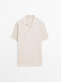 Massimo Dutti Вязаная футболка-поло с V-образным вырезом, дымчатый