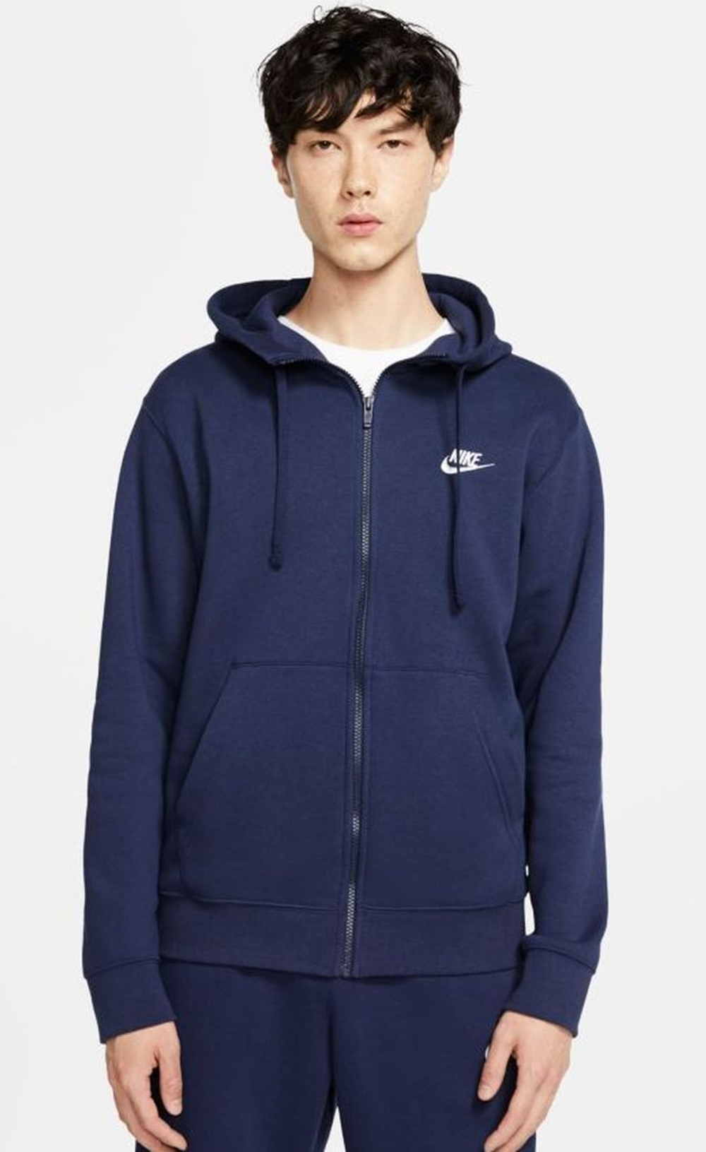 Мужская теннисная кофта Nike Swoosh M Club Hoodie FZ BB - midnight navy/midnight navy/white