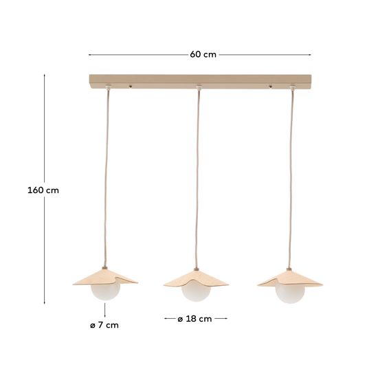 Подвесной светильник из дуба Wilara с 3 белыми шарами из дымчатого стекла