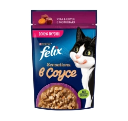 Felix sensations влажный корм в удивительном соусе для кошек, утка с морковью пауч 75 г