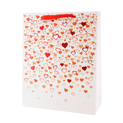 Пакет подарочный "Красные сердца" Тиснение фольгой 26*12*32 см