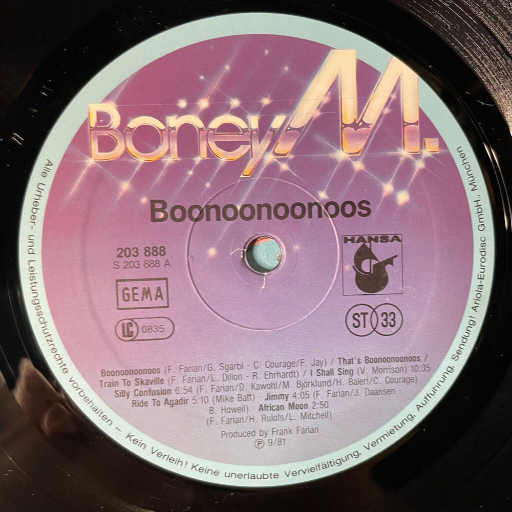 Винтажная виниловая пластинка LP Boney M Бони М Boonoonoonoos (Germany 1981)