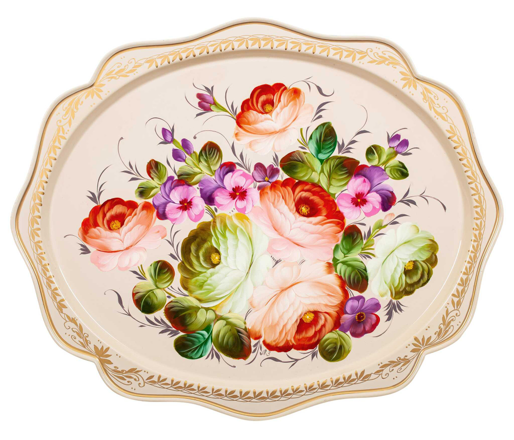 Жостовский поднос декоративный, размер 38х30 см (A15), металлический