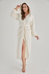 Халат женский с капюшоном  4220 кремовый  NUSA
