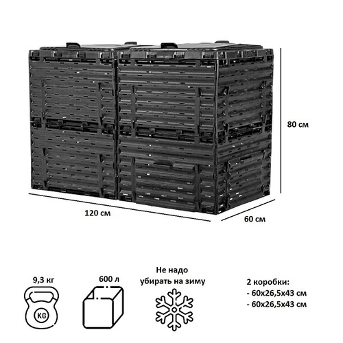 Компостер Piteco с крышкой 600л чёрный