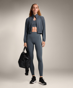 Oysho Спортивный бюстгальтер Light Touch со средней поддержкой, антрацитовый/голубой