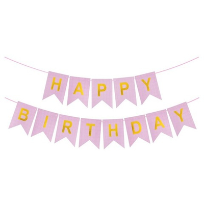 Гирлянда-флажки «Happy Birthday», розовый/ золотой, 500 см