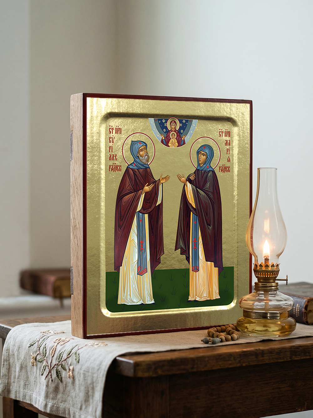 Икона Кирилла и Марии Радонежских, преподобных на дереве: 125 х 160 (Синопсисъ)