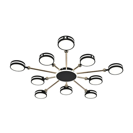 Потолочный светодиодный светильник 130Вт, 7581лм, 3000-6000K, Ra>80, плавная регулировка мощности, изменение цветовой температуры, пульт, металл/акрил, черный/золото