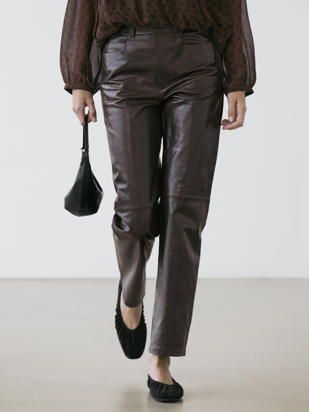 Massimo Dutti Брюки из кожи наппа, коричневый