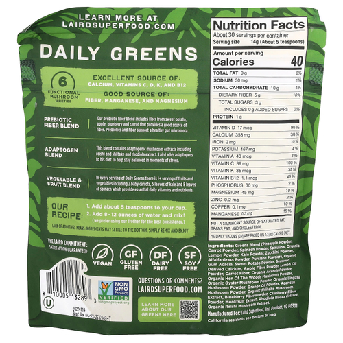 Laird Superfood, Пребиотик Daily Greens, 420 г (14,8 унции)