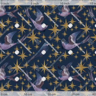 Ласточки и звёзды Акварель на тёмном by CeladonWall 476 DPI