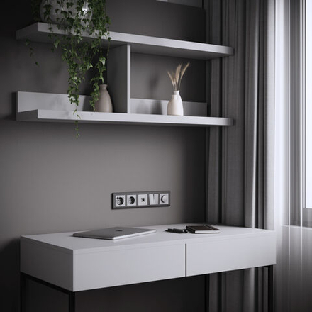 Розетка с заземлением, шторками и USB тип A+C (серебряный матовый)