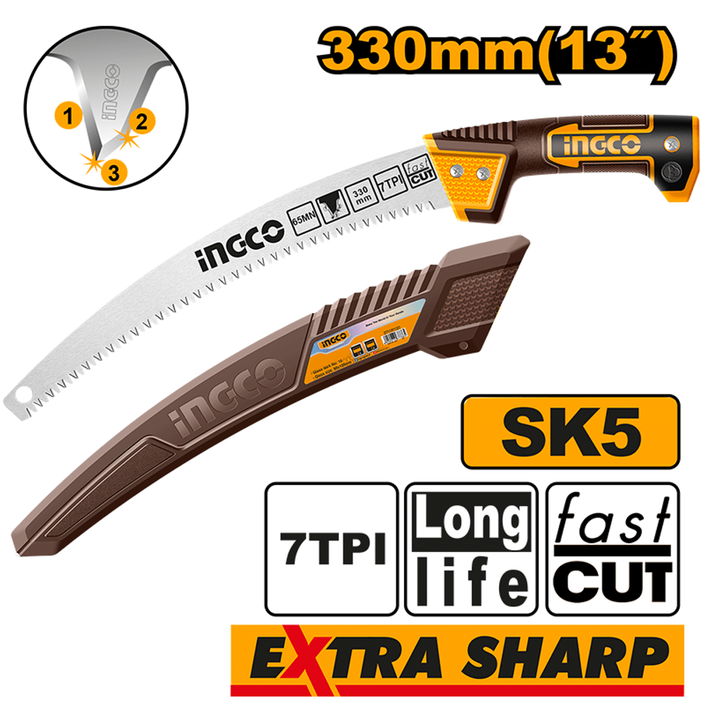 Садовая пила с изогнутым полотном INGCO HPS3306 330 мм
