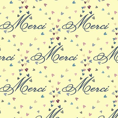 Seamless pattern of Merci and multi-colored hearts.