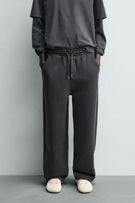 ZARA ДЖОГГЕРЫ INTERLOCK RELAXED FIT, ТЕМНО-СЕРЫЙ
