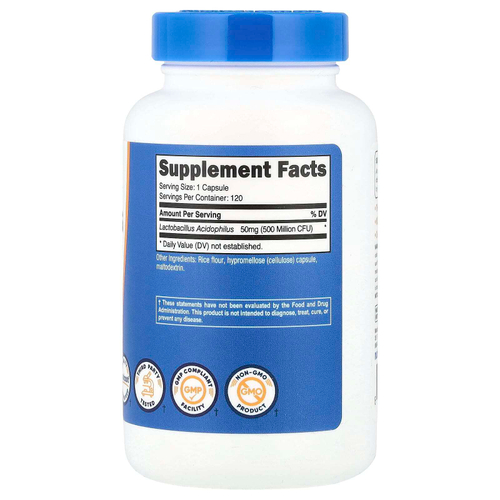 Nutricost, Лактобактерии ацидофильные, 50 мг (500 млн КОЕ), 120 капсул