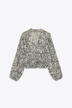 ZARA РУБАШКА ИЗ ТКАНИ С ПРИНТОМ И ВЫШИВКОЙ, БЕЛЫЙ/ЧЕРНЫЙ