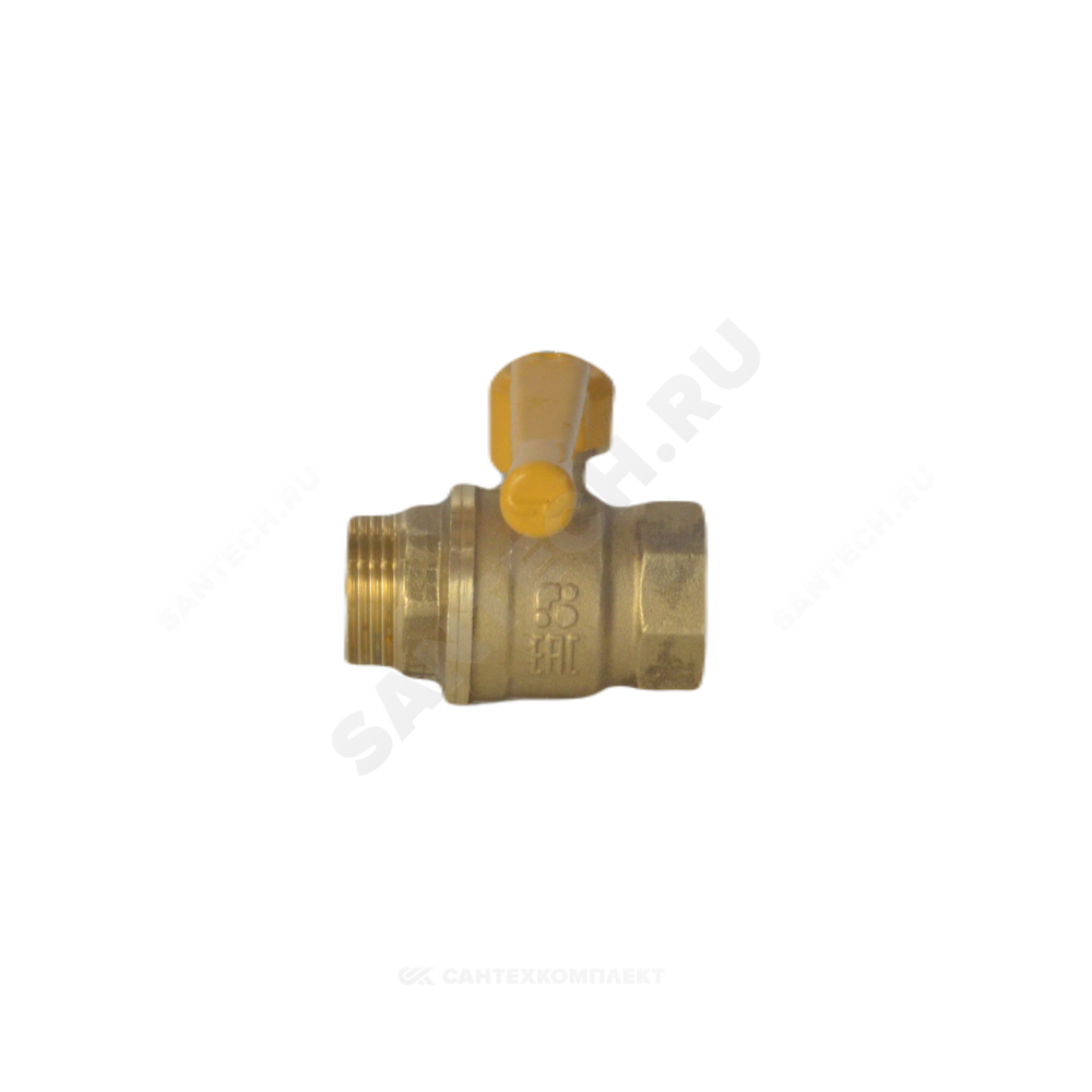 Кран шаровой латунь никель газ 11Б27фтМ Ду 15 Ру40 ВР/НР полнопроходной рычаг VALFEX VF.272.NR3.012